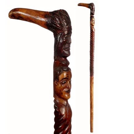 Carved Indian Chief & Man-C. 1875-1925-A unique L sh