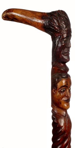 Carved Indian Chief & Man-C. 1875-1925-A unique L sh - 2