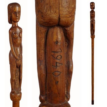 Full Carved Female Nude Woman Cane--A spectacular f