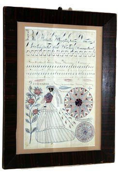 A pinned calligraphy done by William Harrison in: A pinned calligraphy done by William Harrison in the Litchfield, CT jail. 16 3/4 x 12 1/2