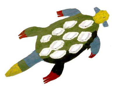 David Butler-"Turtle". Paint on tin, double sided m: David Butler-"Turtle". Paint on tin, double sided measures 23 x 12 1/4 at widest point. Please see over 450 other lots in this sale of Outsider Art, Folk-art, folkart, contemporary art,pottery,