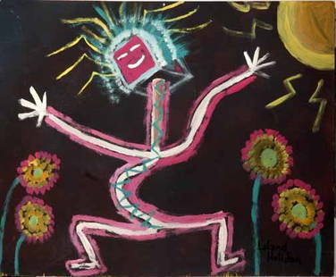 Leland Holiday-"Untitled". Paint on board, signed.: Leland Holiday-"Untitled". Paint on board, signed. Piece is 24 x 20. Please see over 450 other lots in this sale of Outsider Art, Folk-art, folkart, contemporary art,pottery, African American Art,