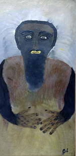 O.L. Samuels "Man". Paint on particle board, signed: O.L. Samuels "Man". Paint on particle board, signed. Piece is 27 x 51 1/2, framed. Please see over 450 other lots in this sale of Outsider Art, Folk-art, folkart, contemporary art,pottery, African