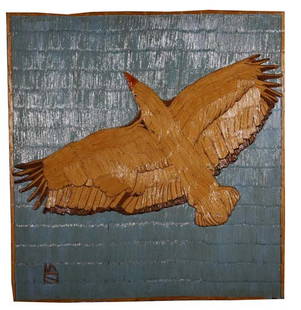 Wesley Stewart-"Eagle". Paint on toothpick construc: Wesley Stewart-"Eagle". Paint on toothpick construction, signed. Piece is 34 1/2 x 36 1/2. Please see our other 490 lots of outsider and folk art.