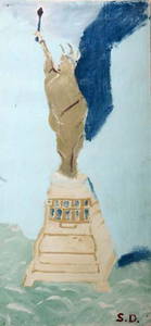 57: Sam Doyle-"Statue Of Liberty". Paint on window shad