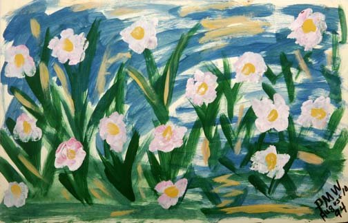 Pauline Willis-"Flower Bed". Paint on poster, signe: Pauline Willis-"Flower Bed". Paint on poster, signed and dated 1994. Please see over 450 other lots in this sale of Outsider Art, Folk-art, folkart, contemporary art,pottery, African American Art, Nat