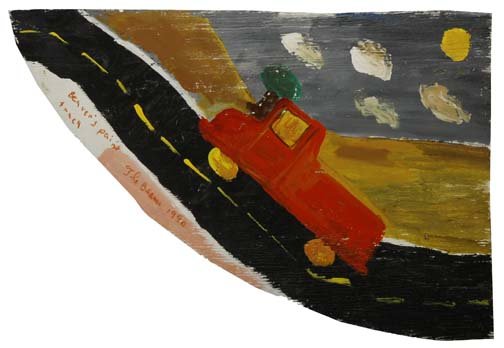 The Beaver-"Beavers Paint Truck". Paint on wood, si: The Beaver-"Beavers Paint Truck". Paint on wood, signed and dated 1990. Piece is 21 3/4 x 17 1/2. Please see over 450 other lots in this sale of Outsider Art, Folk-art, folkart, contemporary art,potte