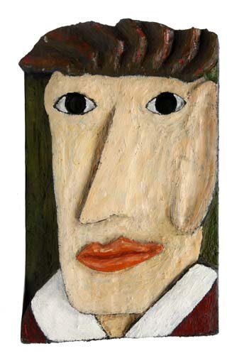 Elwyn Hudson-"Dante". Paint on reliefed wood. Piece: Elwyn Hudson-"Dante". Paint on reliefed wood. Piece is 12 1/2 x 8 1/2 x 1 3/4. Please see over 450 other lots in this sale of Outsider Art, Folk-art, folkart, contemporary art,pottery, African America