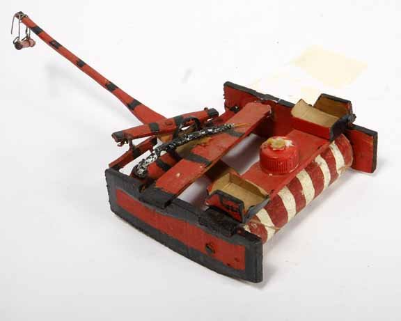 Willie Massey-"Lawnmower". Paint on wood construct: Willie Massey-"Lawnmower". Paint on wood construction. This item is formerly from the Howard Smith Collection. Piece is 12 x 6 x 3. Please see over 450 other lots in this sale of Outsider Art, Folk-ar