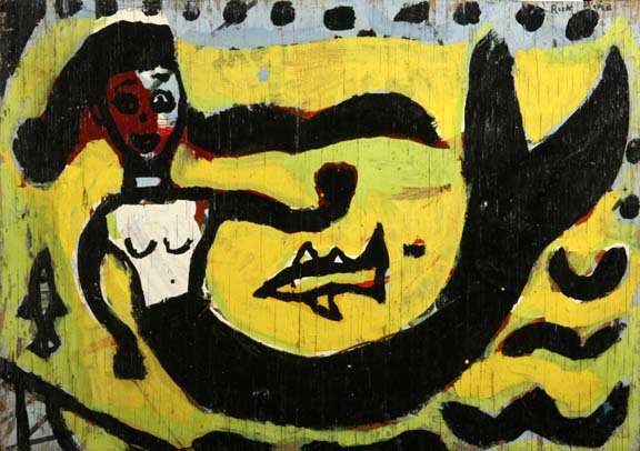 Rick Bane-"Mermaid". Paint on plywood, double side: Rick Bane-"Mermaid". Paint on plywood, double sided. Piece is 24 x 17. Please see over 450 other lots in this sale of Outsider Art, Folk-art, folkart, contemporary art,pottery, African American Art, N