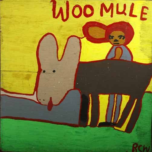 Ruby Williams-"Woo Mule". Paint on wood, signed. P: Ruby Williams-"Woo Mule". Paint on wood, signed. Piece is 48 x 48. Please see over 450 other lots in this sale of Outsider Art, Folk-art, folkart, contemporary art,pottery, African American Art, Nativ