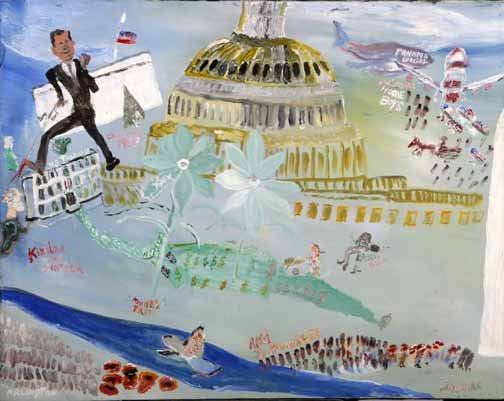 William Thomas Thompson-"Washington DC". Paint on : William Thomas Thompson-"Washington DC". Paint on canvas, signed. Piece is 24 x 30. Please see over 450 other lots in this sale of Outsider Art, Folk-art, folkart, contemporary art,pottery, African Am