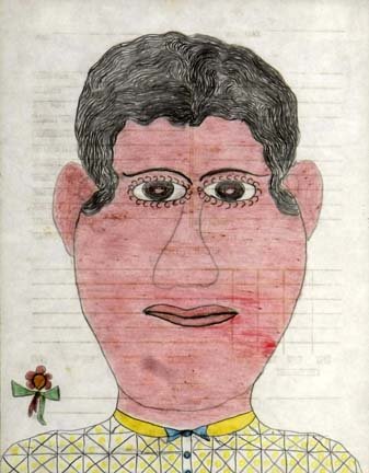 Inez Walker-"Man". Pencil and crayon on paper. Pie: Inez Walker-"Man". Pencil and crayon on paper. Piece is 11 x 9. Please see over 450 other lots in this sale of Outsider Art, Folk-art, folkart, contemporary art,pottery, African American Art, Native A