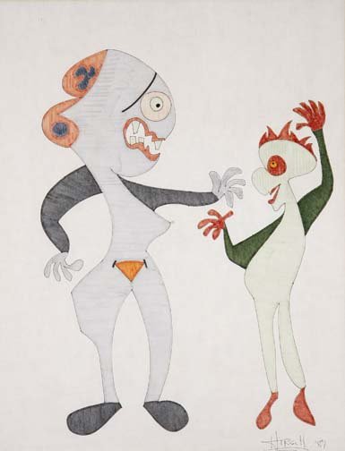 Jeff Hirsch-"Untitled". Marker on paper, signed an: Jeff Hirsch-"Untitled". Marker on paper, signed and dated 1987.This item is formerly from the Myron Shure Collection. Piece is 14 x 18 1/2, framed. Please see over 450 other lots in this sale of Outsi