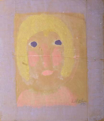 Sybil Gibson-"Baby Jane". Paint on cardboard, sign: Sybil Gibson-"Baby Jane". Paint on cardboard, signed and dated 1993. Piece is double sided, 17 1/2 x 20. Please see over 450 other lots in this sale of Outsider Art, Folk-art, folkart, contemporary ar