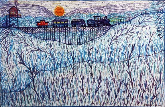 Norman Quinn-"Pucker Brush Express". Marker on boa: Norman Quinn-"Pucker Brush Express". Marker on board, signed and dated 3-20-83. Piece is 32 x 24. Please see over 450 other lots in this sale of Outsider Art, Folk-art, folkart, contemporary art,potte