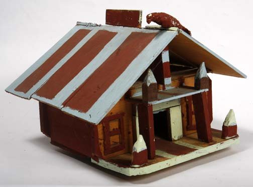 Willie Massey-"Birdhouse". Paint on wood construct: Willie Massey-"Birdhouse". Paint on wood construction. Piece is 17 x 17 x 13 and formerly of the Howard Smith Collection Please see over 450 other lots in this sale of Outsider Art, Folk-art, folkart,