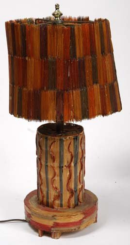 Wesley Stewart-"Lamp". Painted toothpick construct: Wesley Stewart-"Lamp". Painted toothpick construction, signed. Piece is 17 in. tall. Please see over 450 other lots in this sale of Outsider Art, Folk-art, folkart, contemporary art,pottery, African A