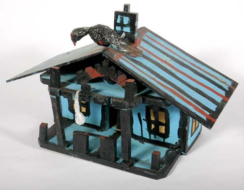 Willie Massey-"Birdhouse". Paint on wood and alumi