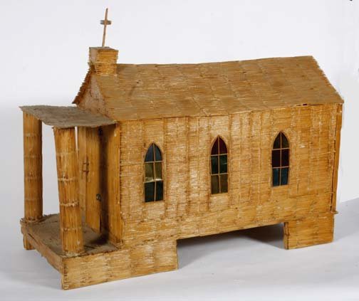 Wesley Stewart-"Church". Glazed toothpick construc: Wesley Stewart-"Church". Glazed toothpick construction, signed. Piece is 32 x 15 x 27. Please see over 450 other lots in this sale of Outsider Art, Folk-art, folkart, contemporary art,pottery, African