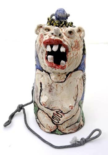 Ed Gilliam, "Adam and Eve" Fired and glazed potter: Ed Gilliam, "Adam and Eve" Fired and glazed pottery birdhouse, signed and measures 11 x 5