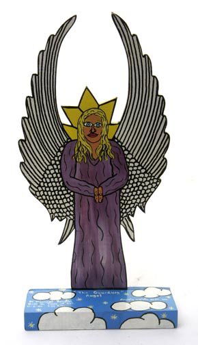 Michael Finster, "The Guardian Angel" Paint on woo: Michael Finster, "The Guardian Angel" Paint on wood cut out, signed and dated 1990 and measures 12 x 6 x 2