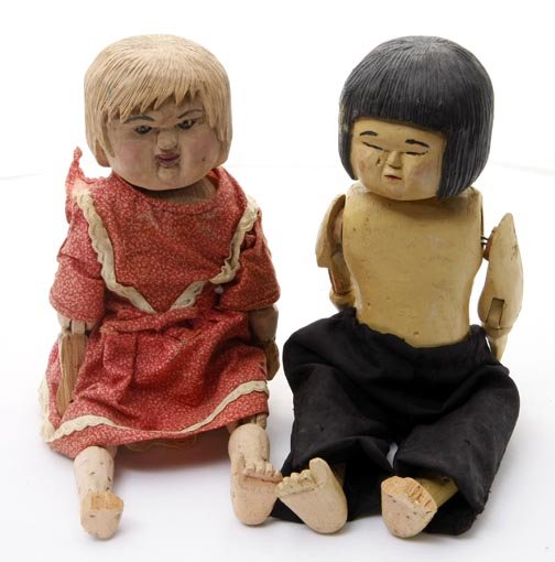 JJ Mathey Joshua NY, "Articulated Couple" Carved an: JJ Mathey Joshua NY, "Articulated Couple" Carved and painted wood, both signed and dated 1976, measures 12 x 5 x 3.