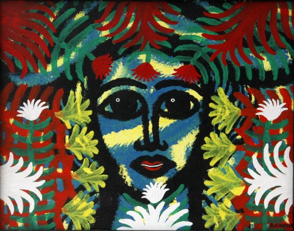 Rodney Charles Hardee "The Garden Lady" Paint on: Rodney Charles Hardee "The Garden Lady" Paint on canvas panel #227, signed and dated 1999 with an inscription of meaning on back. Piece measures 11 x 14