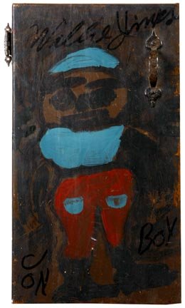 Willie Jinks, "Untitled". This is a three piece l: Willie Jinks, "Untitled". This is a three piece lot containing two cabinet doors and a round plaque. Paint on wood. Both cabinet doors are signed