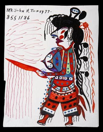 John Henry Toney, "Ready for Action", paint and ma: John Henry Toney, "Ready for Action", paint and marker on wood and "Adam and Eve and Son", signed, marker on paper approx size 19 x 13