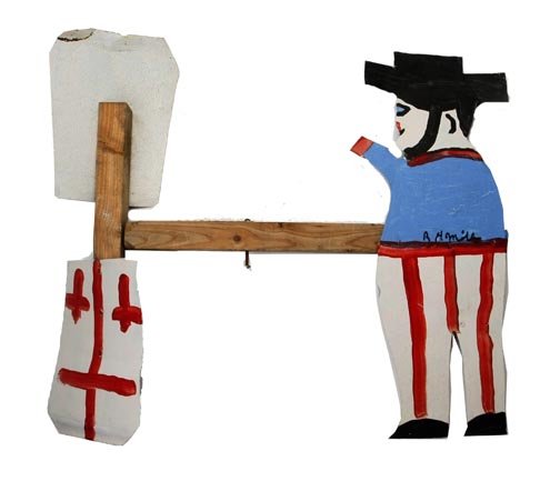 RA Miller- "Patriotic Whirligig" Paint on metal a: RA Miller- "Patriotic Whirligig" Paint on metal and wood constructions and measures 24 x 22 x 3