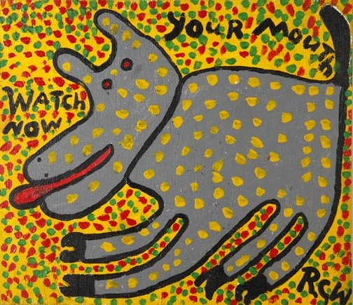 Ruby Williams, "Watch Your Mouth Now". Paint on wo: Ruby Williams, "Watch Your Mouth Now". Paint on wood, signed and dated 6/29/99 and measures 24 x 21