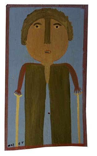 Mose Tolliver, Cripple Man". Paint on wood, signed: Mose Tolliver, Cripple Man". Paint on wood, signed and measures 31 x 17 3/4