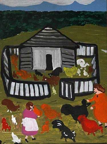 Bernice Simms, "Chicken Pen". Paint on canvas, si: Bernice Simms, "Chicken Pen". Paint on canvas, signed and measures 12 x 16, framed