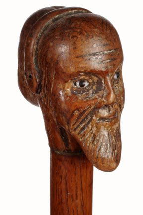 Rare Two Face Allegorical Cane-19th Century-Rare c: Rare Two Face Allegorical Cane-19th Century-Rare carved cane belonged to Steve Miller, featured in Main Antique Digest, April 1985 (full page), 2 heads with snake emerging from mouth of one head, curl