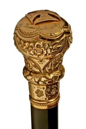 Order of the Iron Cross Dress Cane- C.1889- A mass: Order of the Iron Cross Dress Cane- C.1889- A massive gold filled ornate handle with a formal presentation to "L. Herdhman" Accompanying this lot is a group of photos and diaries that belonged to the 