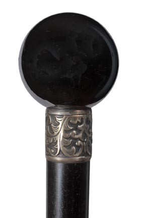 Hematite Knob Dress Cane-Late 19th Century-A nice e: Hematite Knob Dress Cane-Late 19th Century-A nice example of this mineral with a refresh collar, ebony shaft and a horn ferrule-H. 2" x 2", O.L. 35 ½"-$300-$500