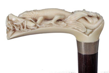 French Ivory Lizard Cane-Circa 1860-The ivory handl