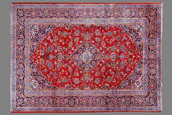 Genuine hand woven 40-50 year old Persian Kashan 7: Genuine hand woven 40-50 year old Persian Kashan 7.10 x 11.04, wool pile on a cotton structure. One low spot, overall excellent condtion. Approx. 90-110 knots per square inch. Sides and ends are like