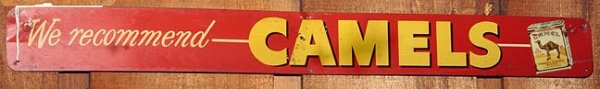 Camel Cigarette tin door sign, approx 3 x 24: Camel Cigarette tin door sign, approx 3 x 24