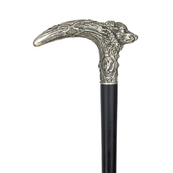 Silver Hog Head Cane-Late 19th Century-A large silv: Silver Hog Head Cane-Late 19th Century-A large silver handle, ebony shaft, elaborate collars and a horn ferrule. The handle has Austro-Hungarian Hallmarks.-H. 5 ¼" x 3 ¼", O.L. 36 ¼'-$800-$1,500