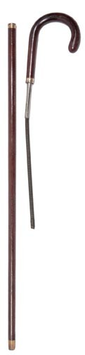 Weapon Cane-Circa 1925-A very well made formal life: Weapon Cane-Circa 1925-A very well made formal life preserver cane, by removing the crook handle the 13" spring billy club appears, two gold filled collars, exotic wood shaft and a horn ferrule-H. 4 �