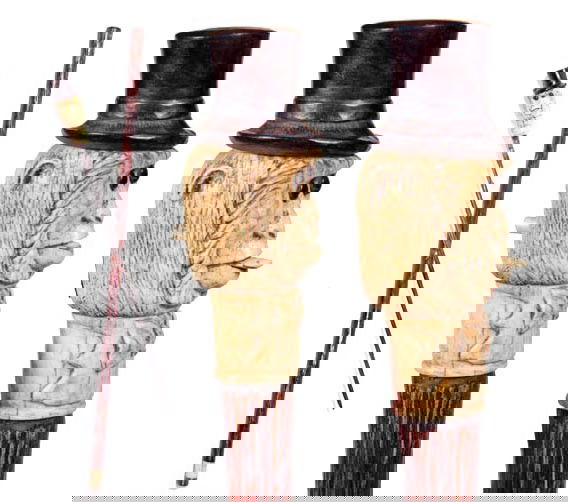 Automation Ivory Sword Cane-Late 19th Century-A ca: Automation Ivory Sword Cane-Late 19th Century-A carved ivory monkey with bow tie and wooden top hat, three color glass eyes, the automation takes place when you push a button in the rear of the head a