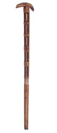 Folk-Art Whimsy Cane-Early 20th Century-Carved oak: Folk-Art Whimsy Cane-Early 20th Century-Carved oak shaft with five cages and five wooden balls, attached folky handle and a small iron ferrule-H. 6" x 1 ½", O.L. 35"-$200-$400