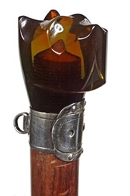 Carved Amber Dog Dress Cane-Art Deco-The carved head First Image