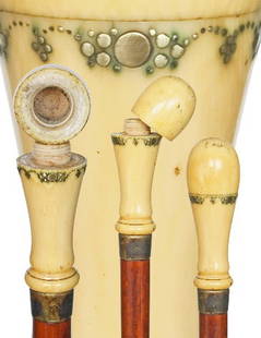 Ivory Piqué Pomander Cane -English 18th Century-Siz: Ivory Piqué Pomander Cane -English 18th Century-Sizeable ivory handle with fine piqué decoration , original malacca with a metal collar and matching ferrule. The handle unscrews to show a deep