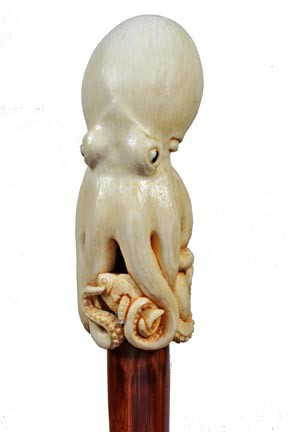 141 ivory octopus cane 20th century a custom carving