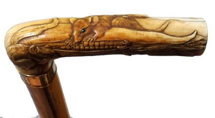 Japanese Ivory Mice Cane-Late 19th Century-A preci: 144 Japanese Ivory Mice Cane-Late 19th Century-A precise carved handle done in a master’s hand, various colored glass eyes, handle is signed with Oriental characters, signed 14 karat gold collar,