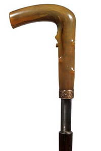 151: Horn Gun Cane-Circa 1885-A 44 cal. gun with push b