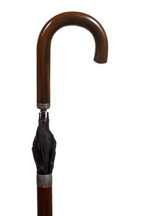 Umbrella System Stick Cane-Circa 1935-The smoothes: Umbrella System Stick Cane-Circa 1935-The smoothest working one I have ever seen, Asian designed, signed metal collar, full telescoping shaft and a metal ferrule-O.L. 35"-$300-$400